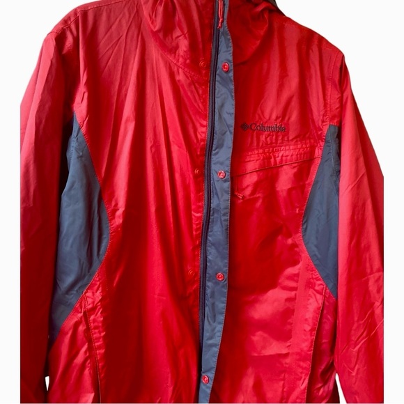 Columbia Mens S Red & Gray Zip Packable Rain Jacket Full Zip Hooded Windbreaker - Picture 2 of 11